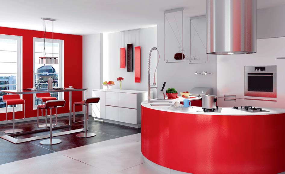 Modern Red Kitchen Design_0345