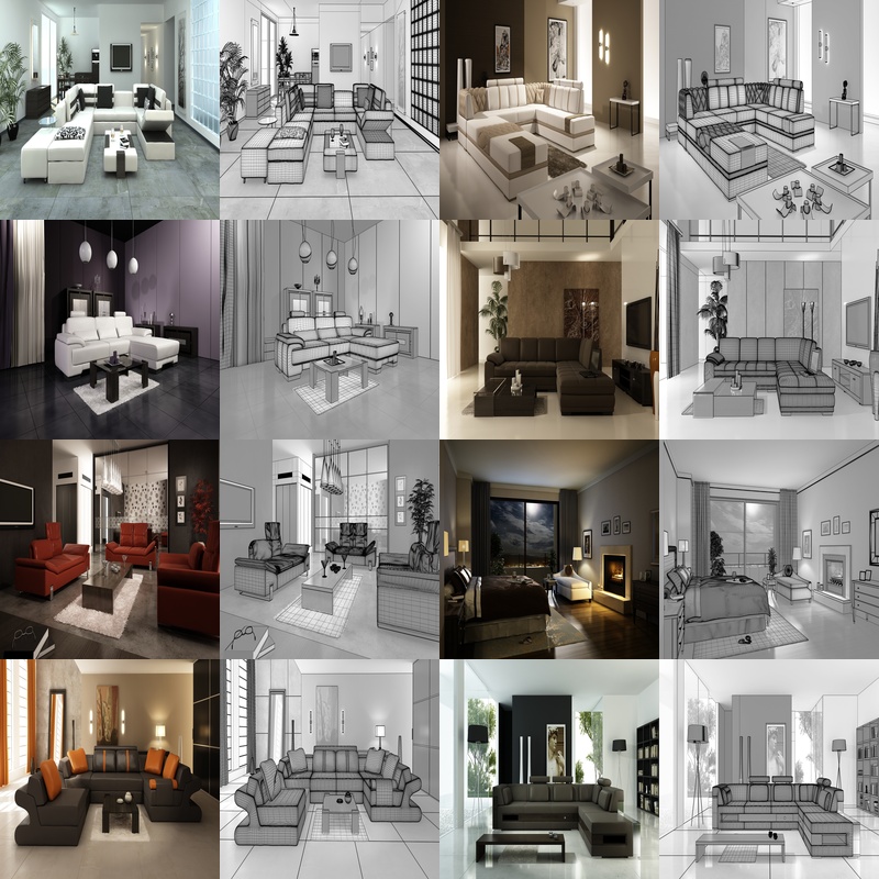 Modern living room 3D design material set_0402